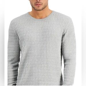 Alfani Men's Grid Knit Novelty Sweater 100% cotton pullover sweater Medium grey‎